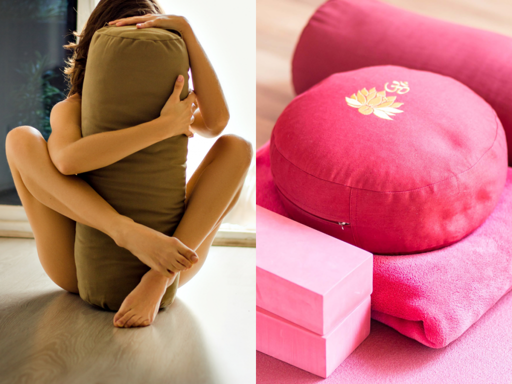 A picture of yoga bolsters and cushions
