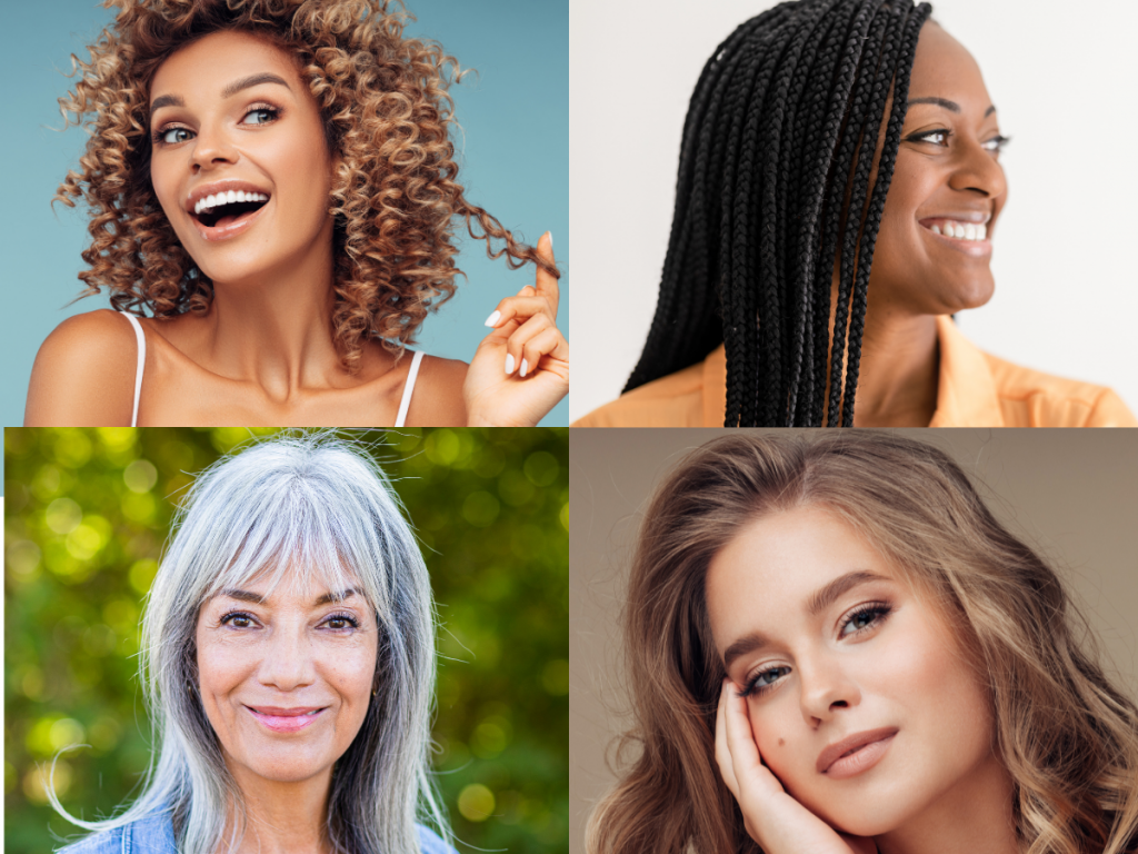 A picture of women with various hair styles and textures