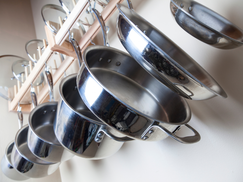 Pots and Pans Lid Organizer pictured in a kitchen.