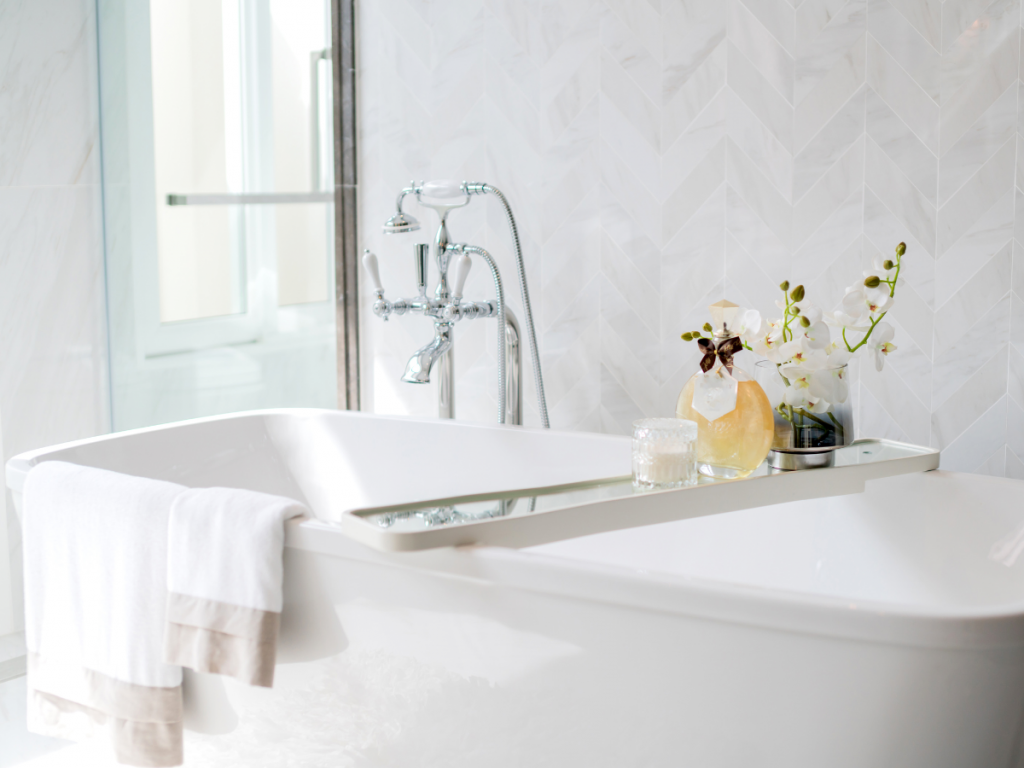 A bathroom spa essential consisting of an upgraded tub experience